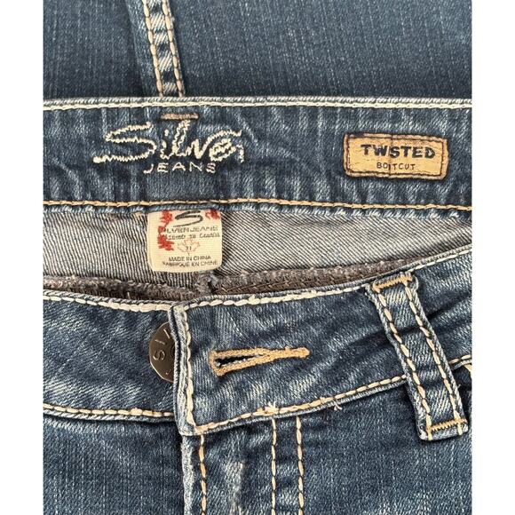 Silver Twisted Bootcut Jeans Womens 31x33 Low Rise Distressed Denim Flare Pants - Picture 2 of 12